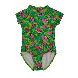 Girls Watermelon Print One-Piece Swimsuit With Zipper Closure, Size S (6/7) NWT.
